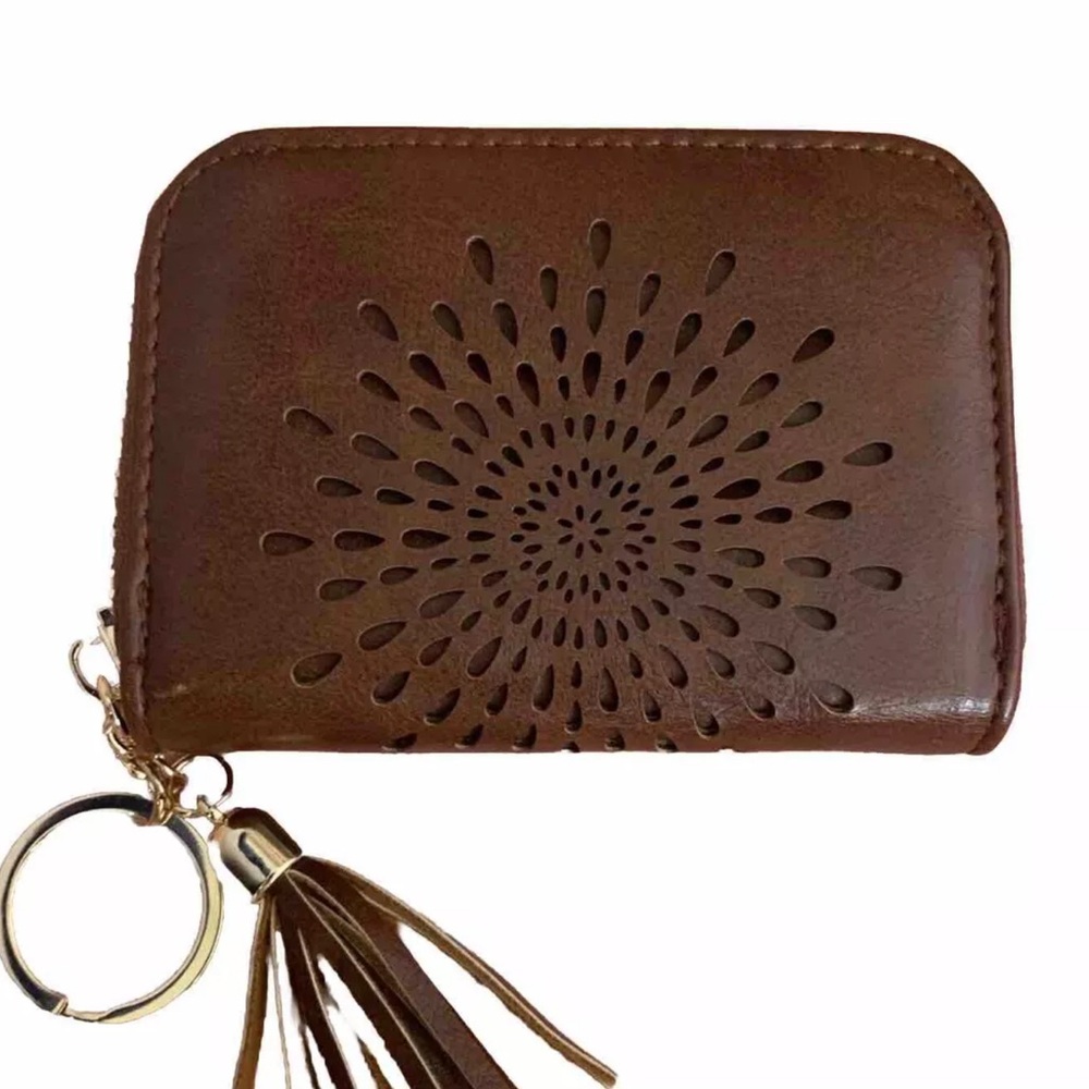NWOT APHISON Sunburst Credit Card Holder Case Brown Leather